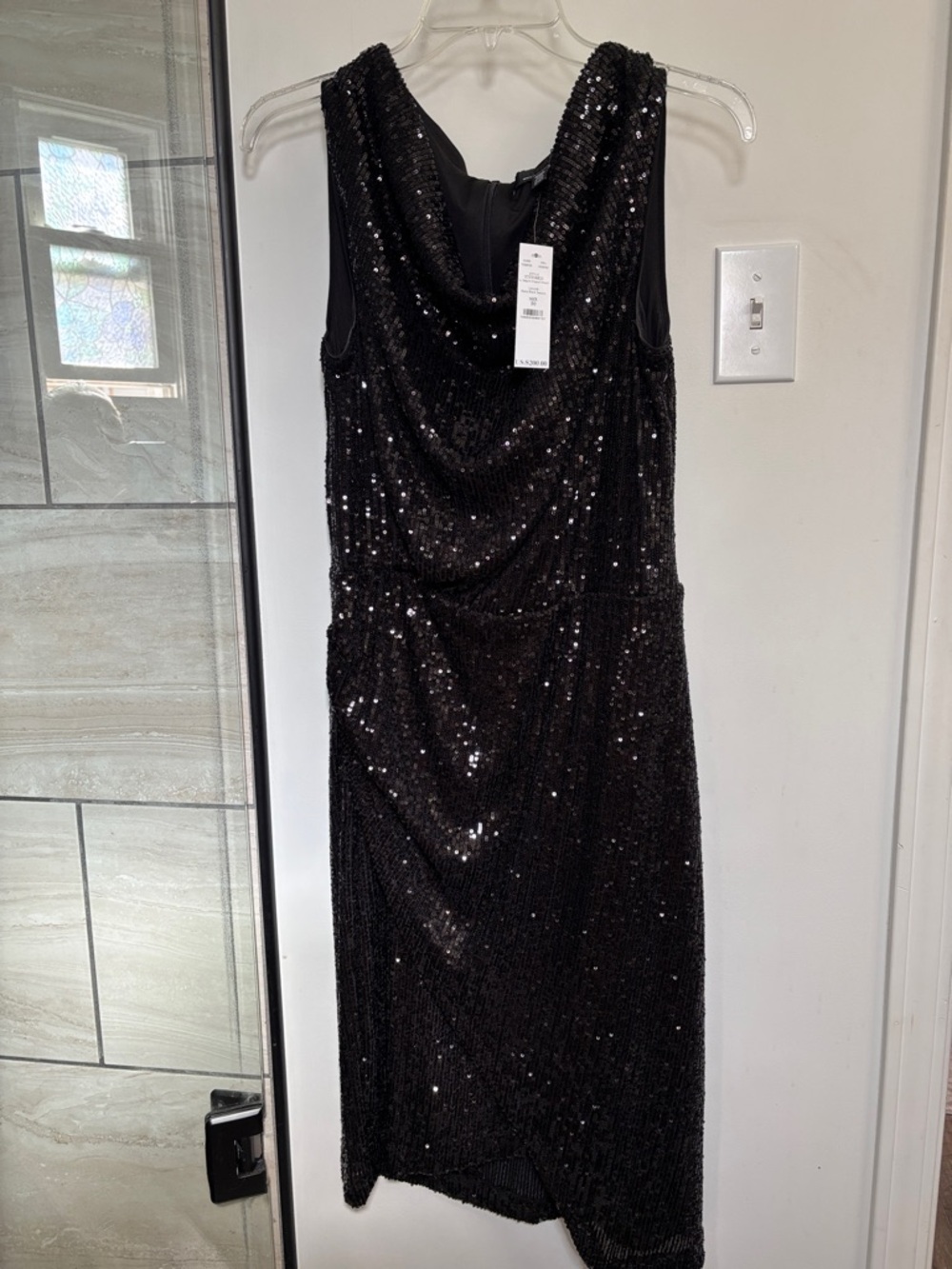 White House Black Market Black Sequin Cowl Midi Dress